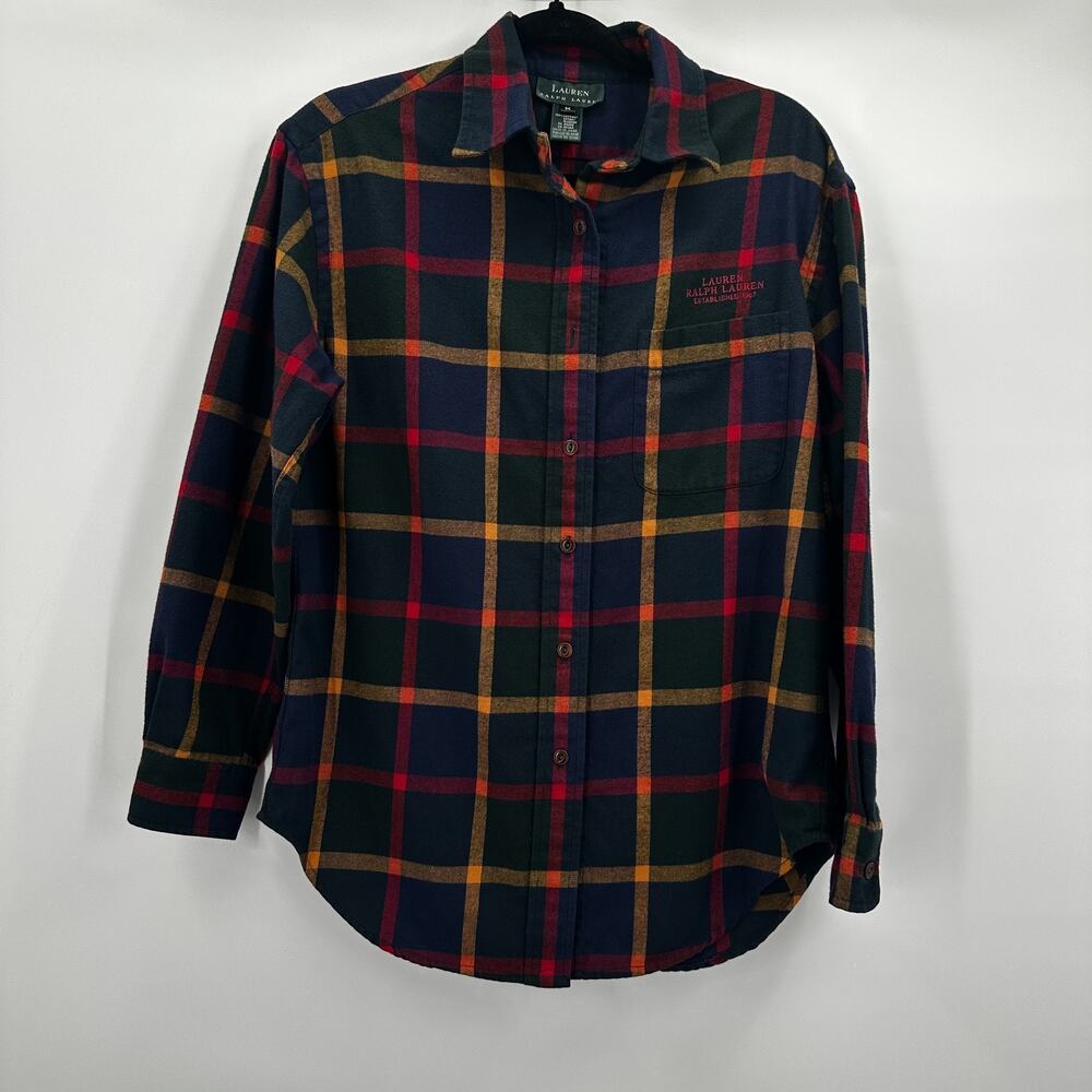 Lauren Ralph Lauren Shirt Mens Medium Blue Green Red Plaid Flannel Button Up